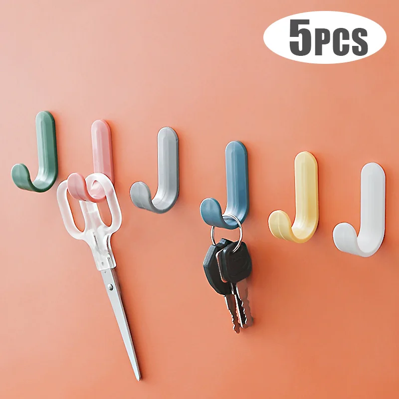 

5PCS Self Adhesive Wall Hook Strong Without Drilling Coat Bag Bathroom Door Kitchen Towel Hanger Hooks Home Storage Accessories