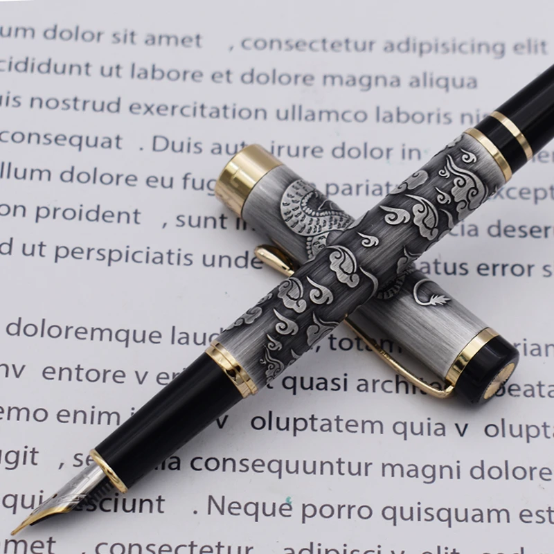 

Jinhao 5000 винтажная Роскошная металлическая перьевая ручка с текстурой дракона, резьба, чернильная ручка серого цвета для офиса и бизнеса