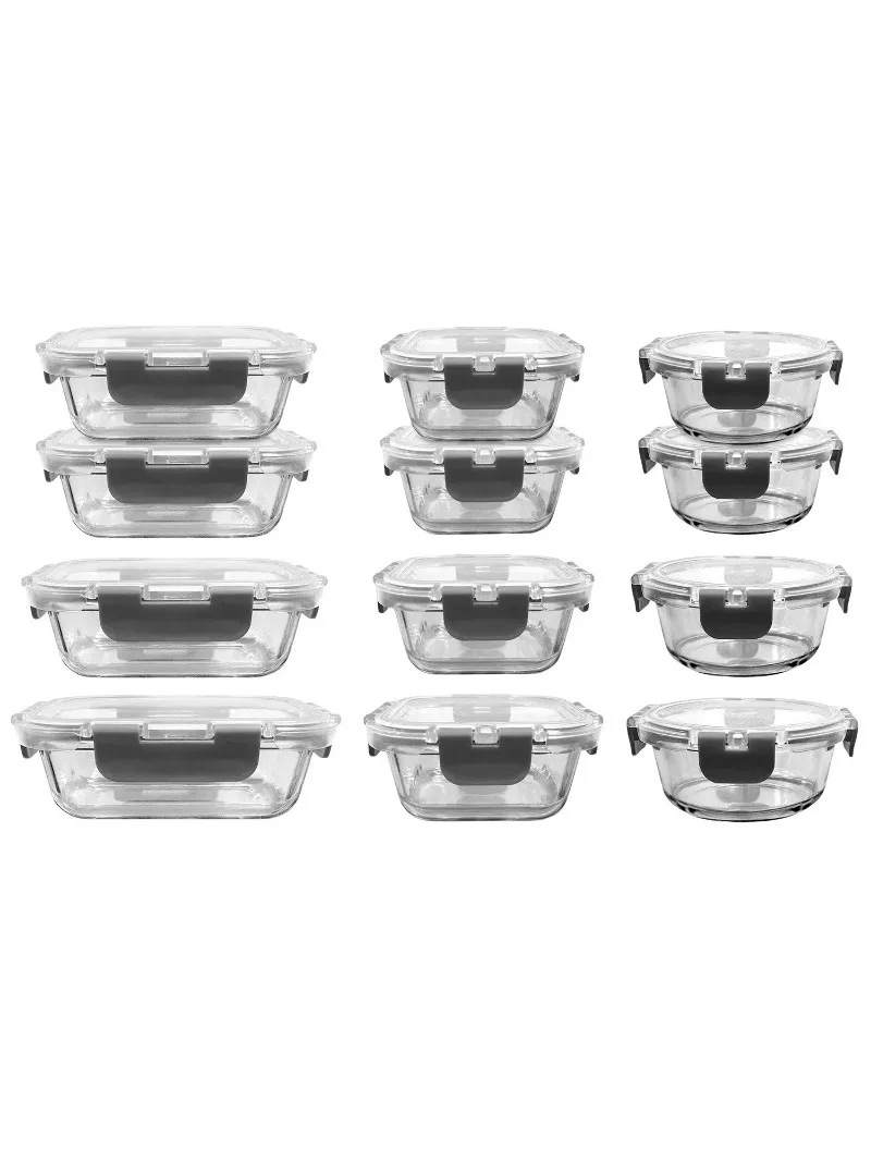 

NutriChef 24-Piece Stackable Borosilicate Glass Food Storage Containers Set, Gray Capacity 2.2 Pounds, 2 Pounds