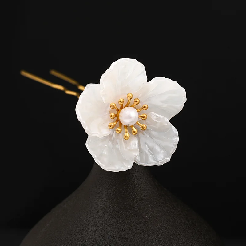 

New Style Antique Women Headwear Simple Girls Hanfu Hair Camellia Hairpin Accessories