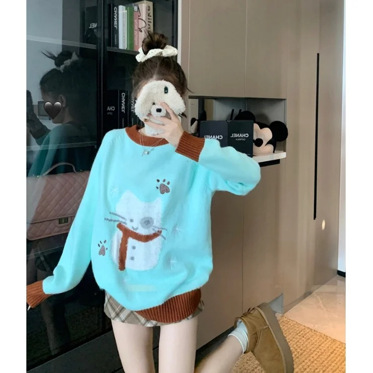 Crescent Ci Самодельный в наличии! Милый сладкий кот пуловер с героями мультфильмов