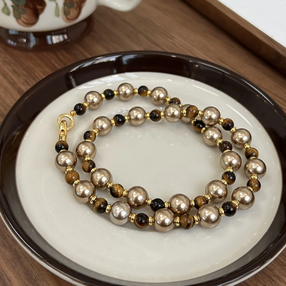 Очаровательный натуральный тигровый глаз камень жемчуг воротник-цепочка на шею