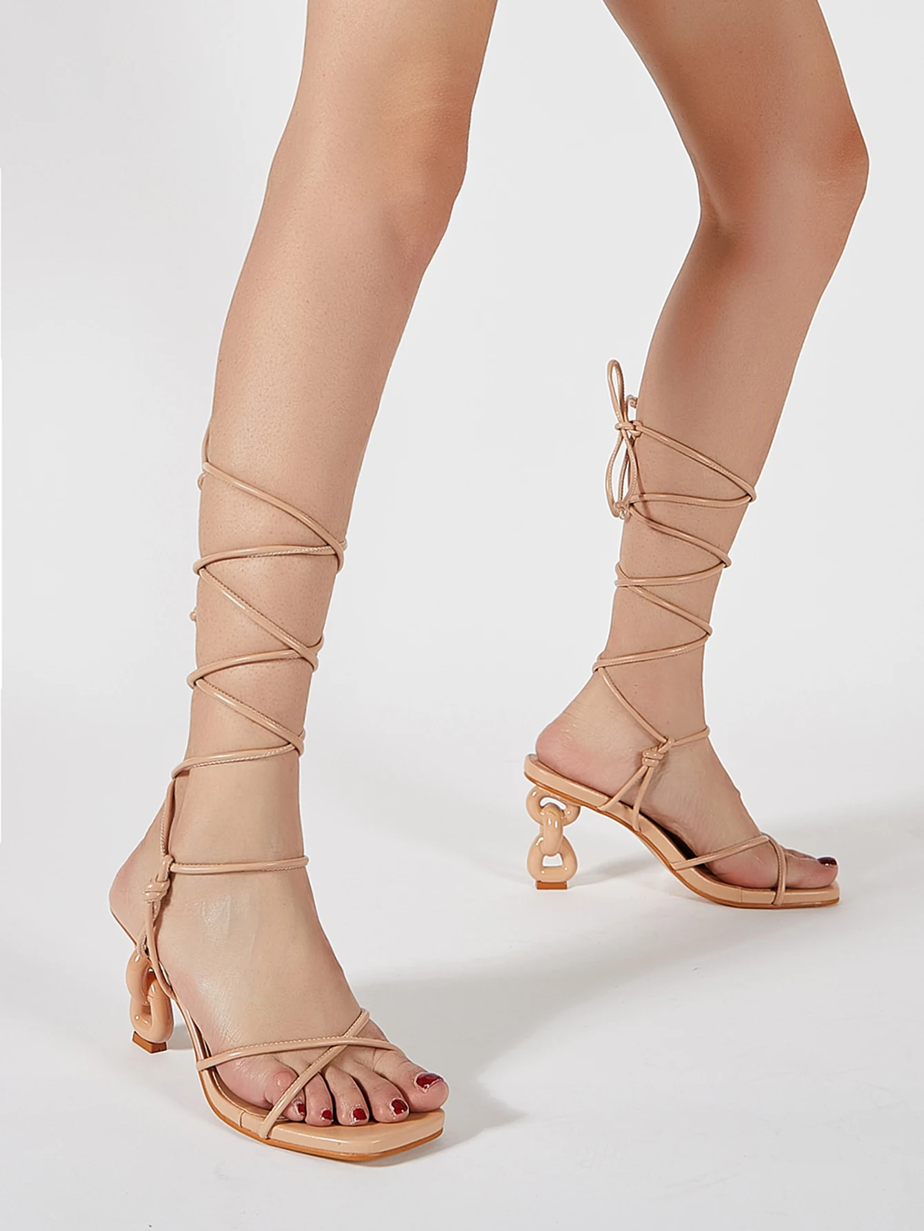 Strapwrapped Women Sandals Square Toe 2022 Designer High Heels 823-9 Plus Size 41 42 Dressy Women High Heels Sandals for Lady