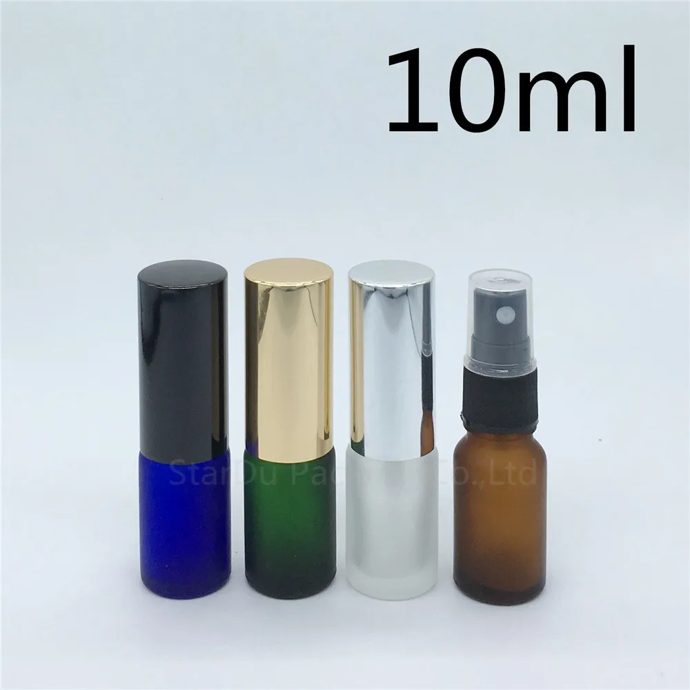 Фото Butelka podróżna 10 ml bursztynowa niebieska zielona przezroczysta butelka ze szkła matowego z rozpylaczem, butelka perfum 10 cm3 butelki z rozpylaczem 200 sztuk №1