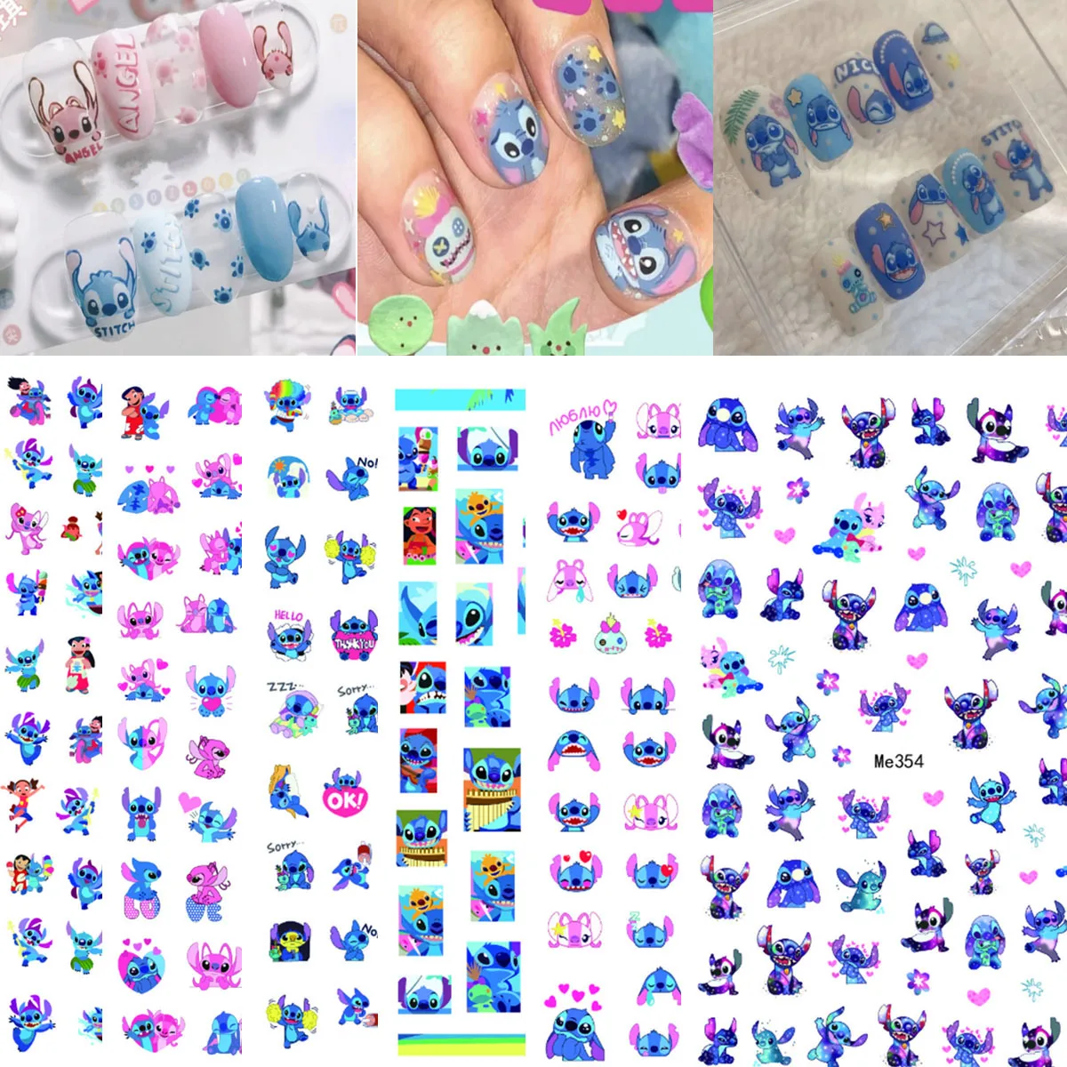 

New Cute Disney's Lilo&Stitch Cartoon 3D Nail Stickers Nails Art Accessories Mickey Mouse Stickers Sliders For Nails Manicure