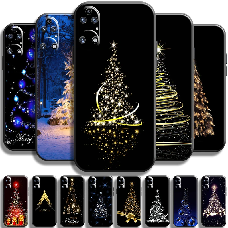

Merry Christmas Tree Deer For Huawei P50 P50 Pro Phone Case Coque Shell Soft Liquid Silicon Carcasa TPU Cases Funda Cover Black