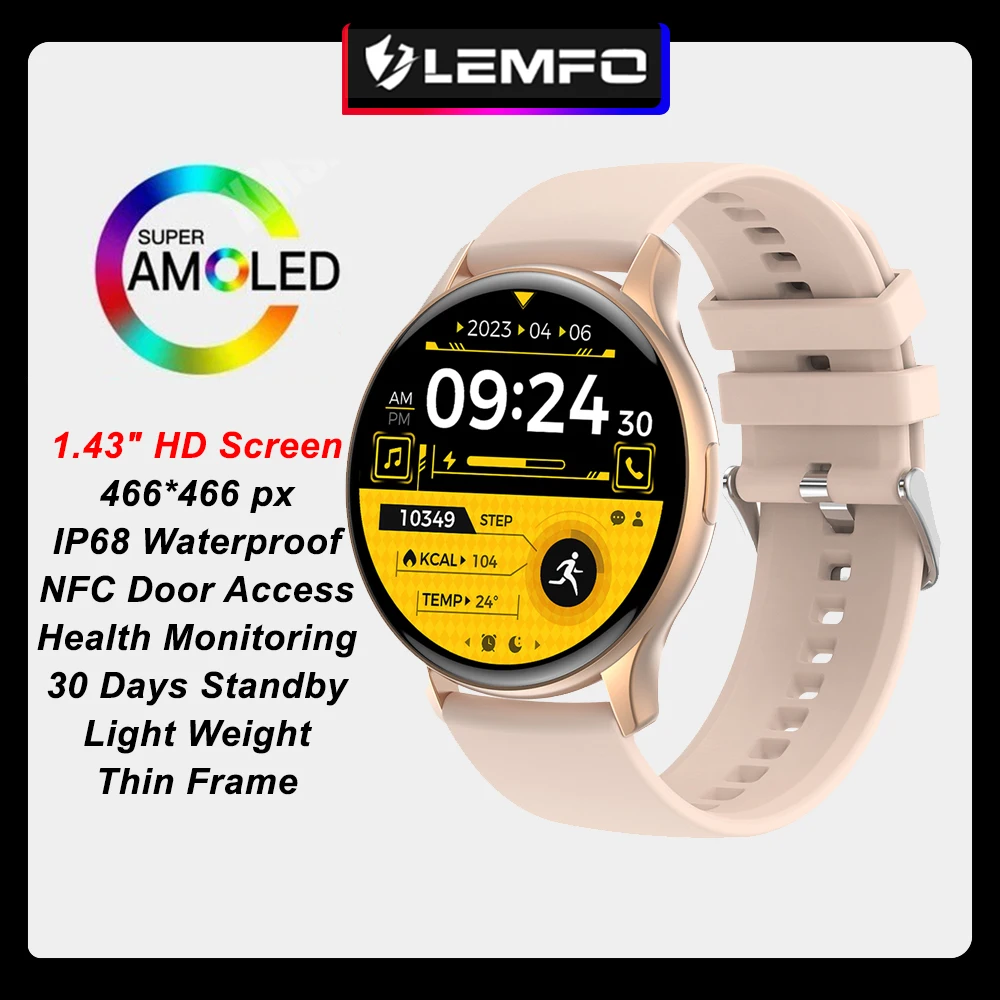

Amoled Screen Women Smart Watch IP68 Waterproof 1.43" 466*466 Smartwatch Women 2023 30 Days Standby Time for Android IOS