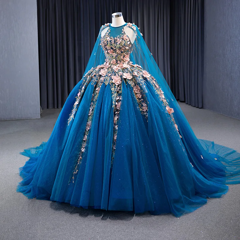 Gorgeous Quinceanera Dresses Ball Gown Flowers High Neck Vestidos De 15 Años 2023 Blue RSM231053 Vestido De Niña De Las Flores 4