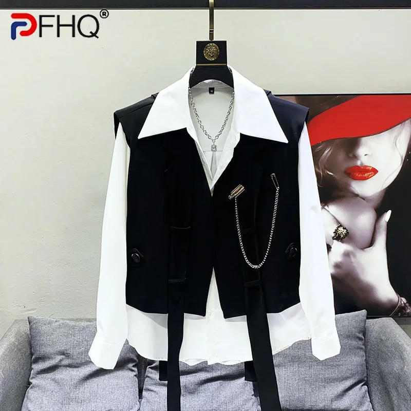 

PFHQ Summer Men's Fashion Metal Decoration Suit Vest High Street Darkwear Techwear Outdoor Cool Personality Waistcoat 21F4082
