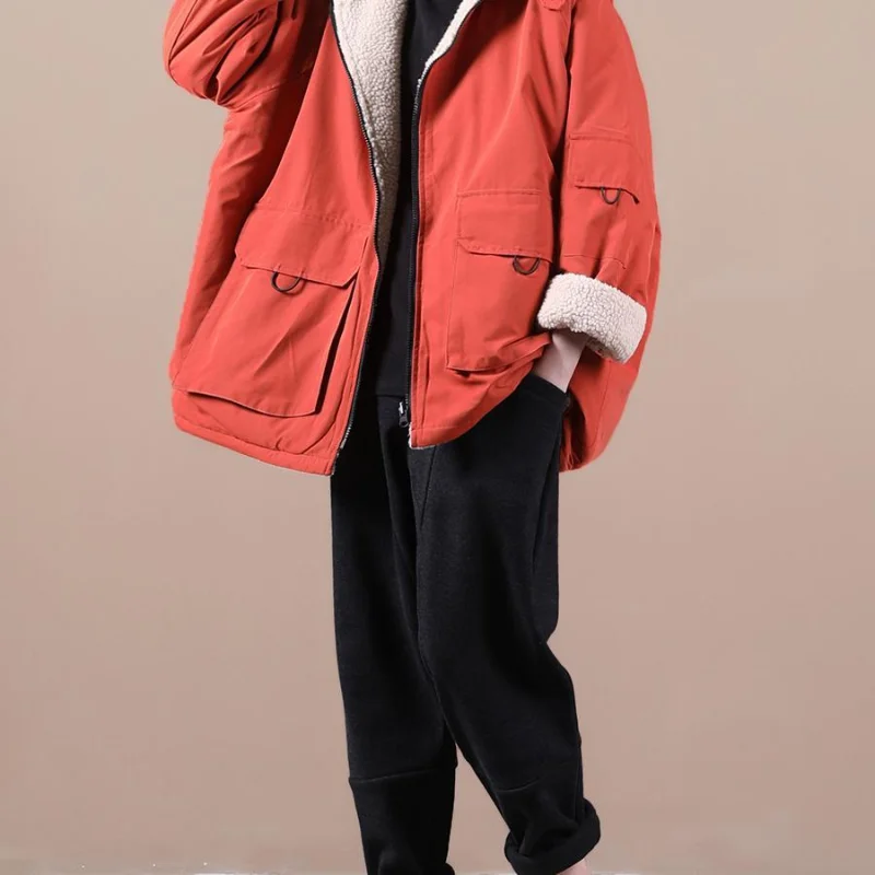 Winter Coat for Women Oversize Fur Lined Coat Hooded Cotton Jacket Warm Jackets Parkas Loose Korean Fashion Outwear Plus Velvet