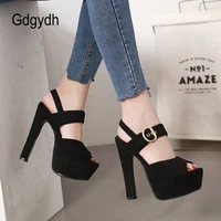 gdgydh summer thick with high heeled platform sandals models walk show high sandals for women buckle strap flock sexy peep toe