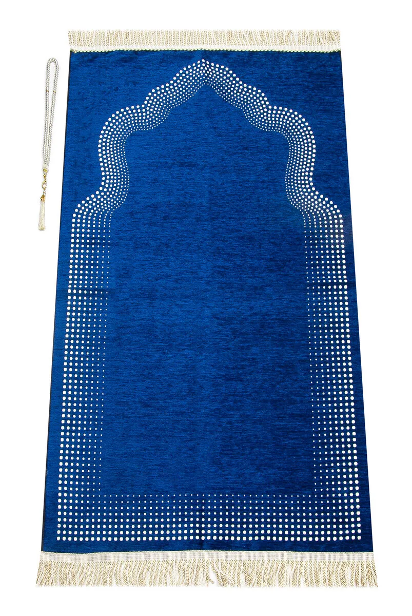 

IQRAH Altar Decorated Flat Chenille Prayer Mat Navy Blue