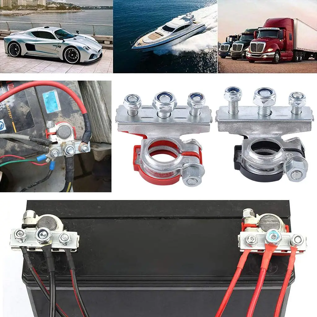 

1 Pair of Battery Clamps 3-way Car Battery Pole Clamp Adapter for Trailer