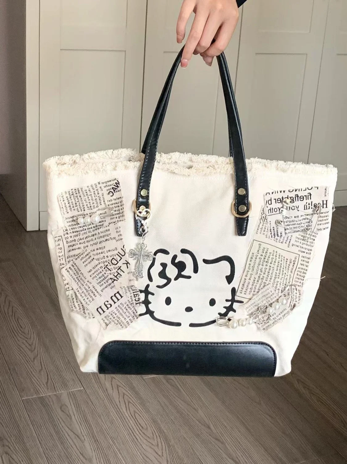 

Kitty Cat Y2k Hot Girl Embroidered Canvas Bag Shoulder Tote Bag Casual Cute Crossbody Bag