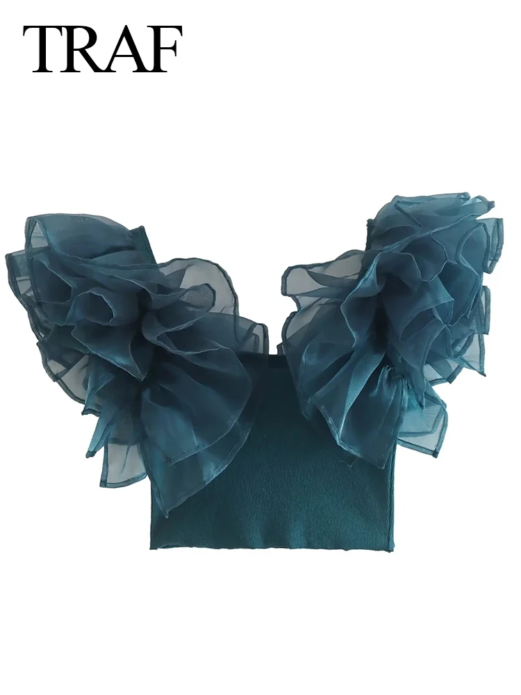 

Женская винтажная блузка без рукавов, с квадратным вырезом и оборками