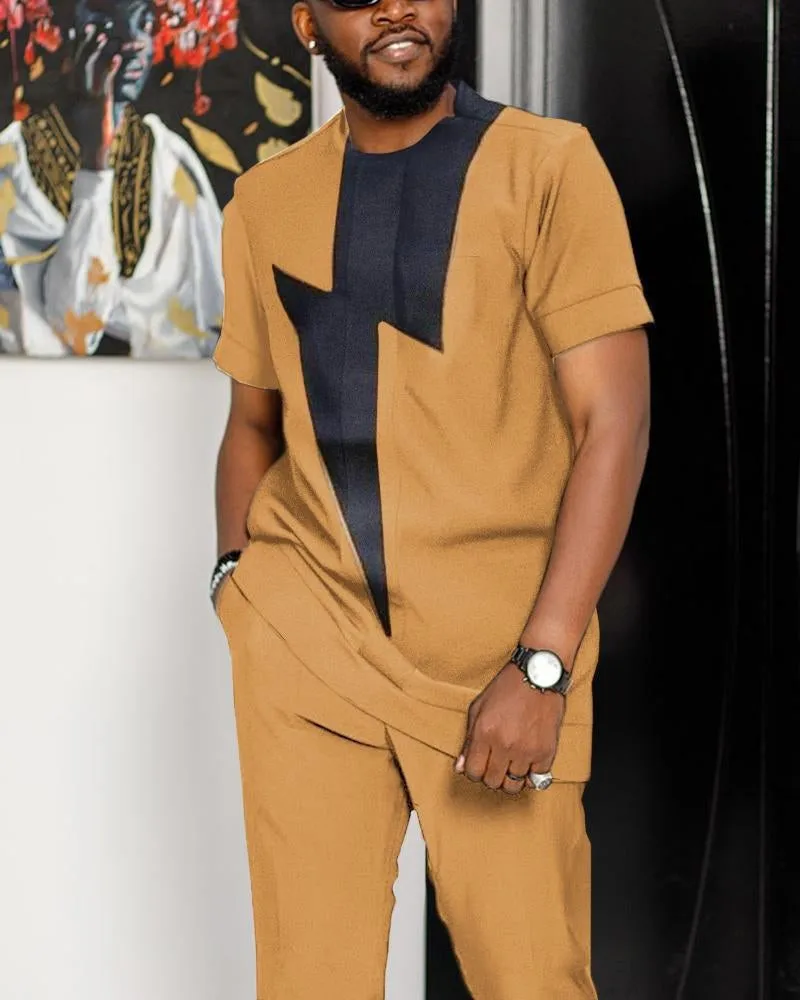 2023 Summer Tracksuit Set Men Fashion Striped Short Sleeve Shirt+Trousers 2 Piece Suit Oversized Breathable Casual Streetwear