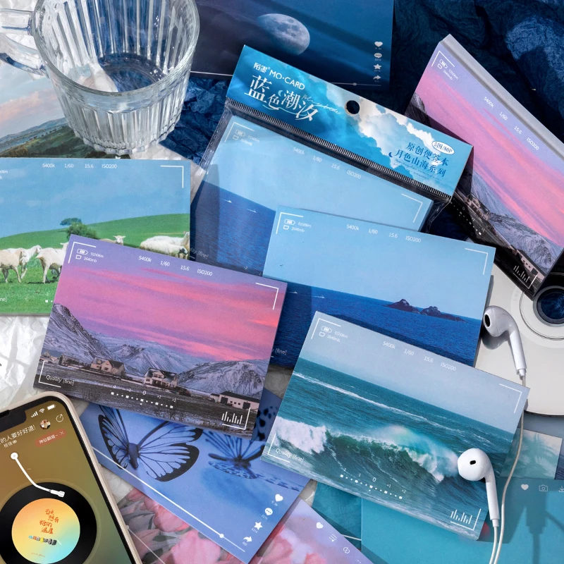 

4 Designs 80pcs/pad Moon Mountain Non-sticky INS Scenery Writable Notepad For DIY Materials Diary Planner Scrapbooking Craft