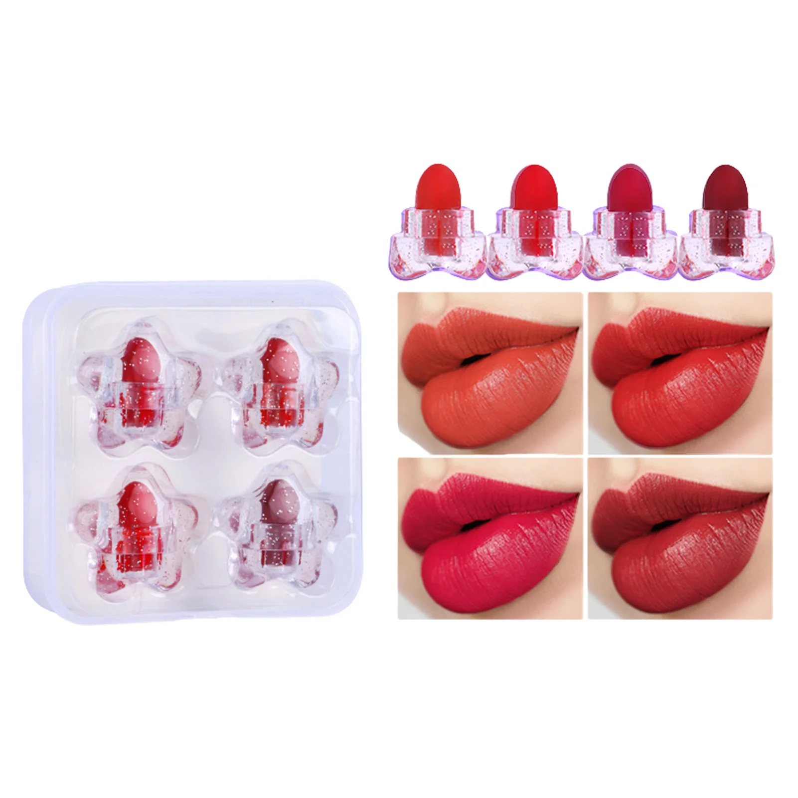 

4 Pcs CapsulesMatte Lipstick Set Velvet Lipstick Easy To Color Moisturizing Non-Stick Cup Long-Lasting Waterproof Ideal Makeup