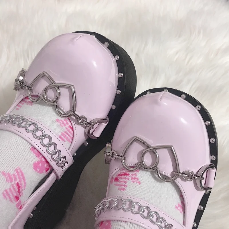 

2022 New Japanese Women's Shoes Fashion Women's High Heels Chain Mary Jane Single Shoes British Style Small Leather Shoes Women