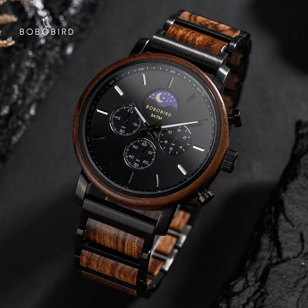 Men's Watches Luxury Watch  For Men Wood Wrist Watch Stopwatch Chronograph Wristwatches relogio masculino Male Timepieces
