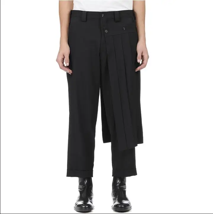 New Men's Personalized Spliced Straight Skirt Trousers for Stage Show Men's Straight Fashion Loose Pants Customized Large Size