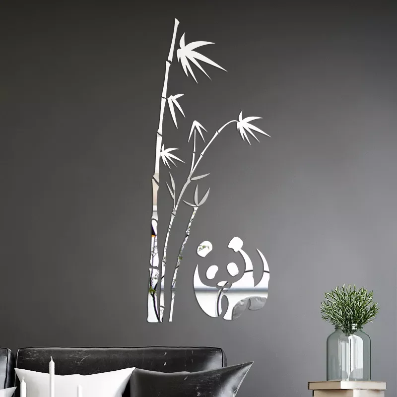 

3D Mirror Acrylic Wall Stickers Art Panda Bamboo Pattern Removable Home Decoration Living-room Bedroom Decals New Year Gift 2021