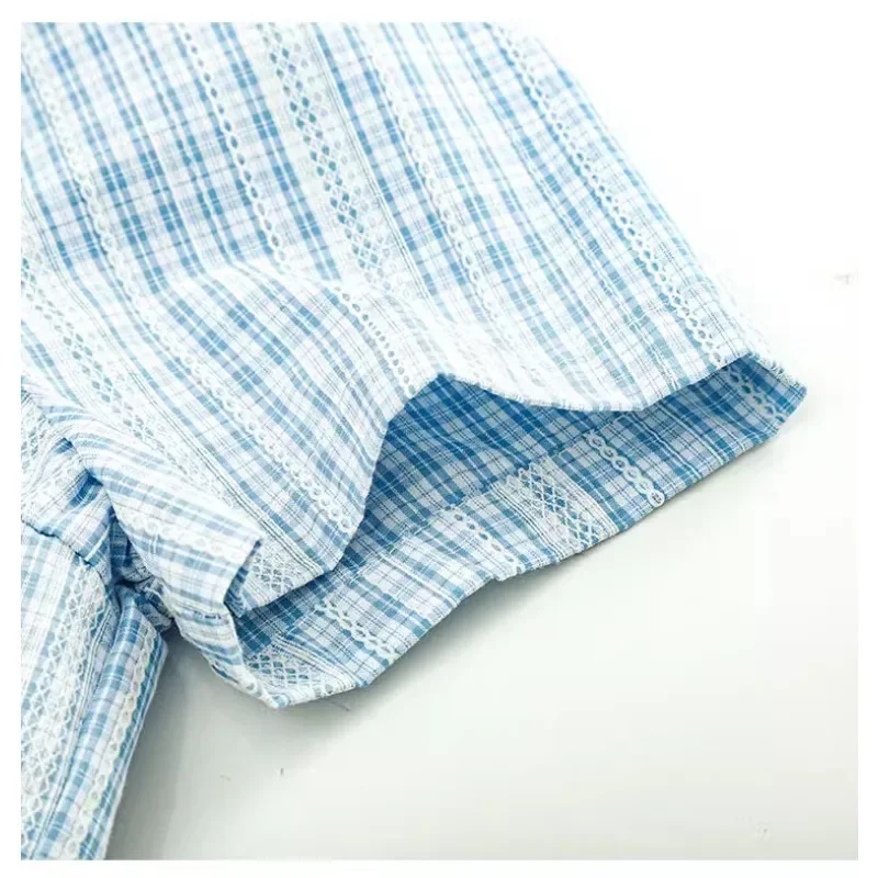 Шикарные женские рубашки с отложным воротником клетчатые блузки коротким