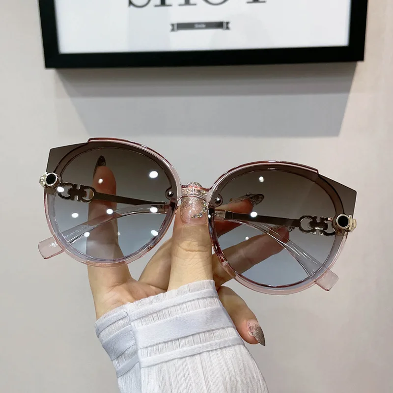 

2023 New Vintage Cat Eye Round Sunglasses Women's Korean Version Metal Rimless Gradient Sun Glasses Luxury Shades UV400 очки