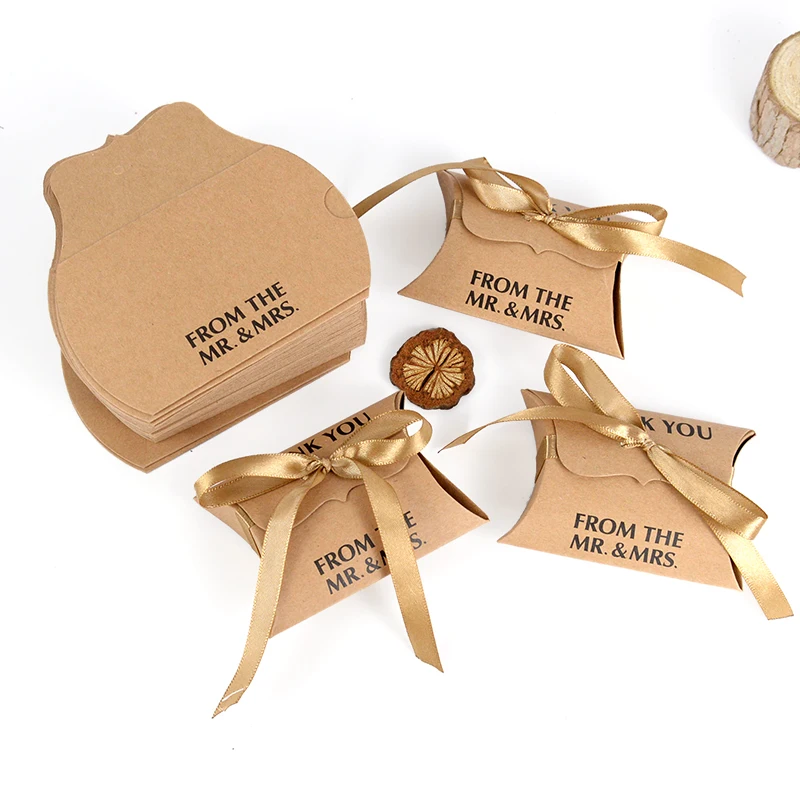 

10/20pc Kraft Paper Pillow Box Wedding Party Engagement Banquet Supplies Candy Chocolate Gifts Packaging Decoration Accessories