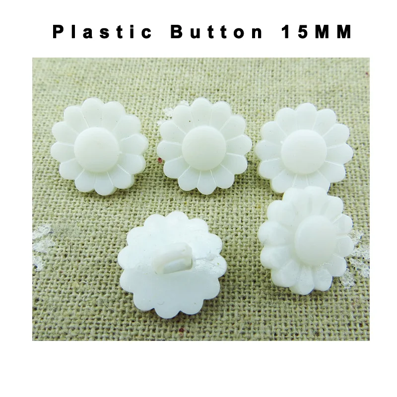 

50 шт., 15 мм, белые пластиковые пуговицы в виде подсолнуха