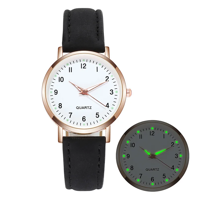 Leisure And Fashionable Luminous Women's High-end And Simple Digital Retro Frosted Leather Small Fresh Casual Quartz Watch