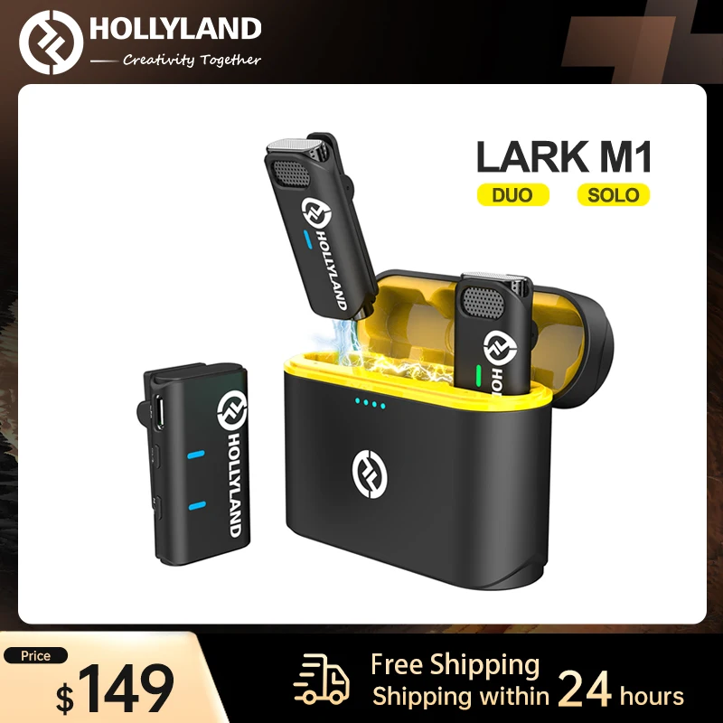 Hollyland Lark M1 [Official] Wireless Lavalier Microphone 2.4Ghz 200m with Charging Case for Vloging Live Streaming Microphone