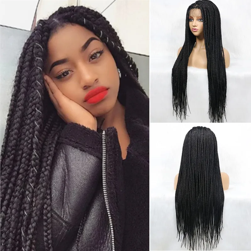 

Black High Temperature Fiber Cosplay Wig Full Lace Wig Braids Wigs Synthetic Black Hair Long Braided Box for Women Lace Wigs