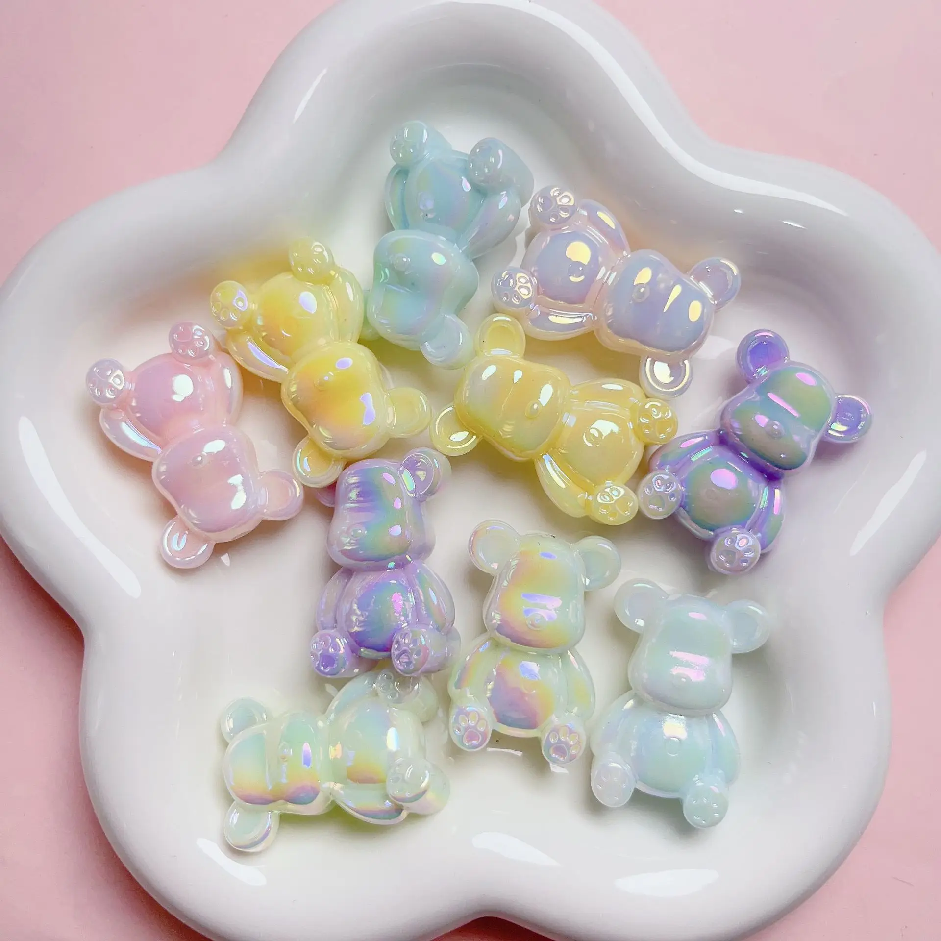 Флуоресцентные 3D бусины в виде медведя, акриловые бусины-разделители для изготовления ювелирных изделий «сделай сам», аксессуары для ожерелий, 5 шт./упаковка, 24 х34 мм