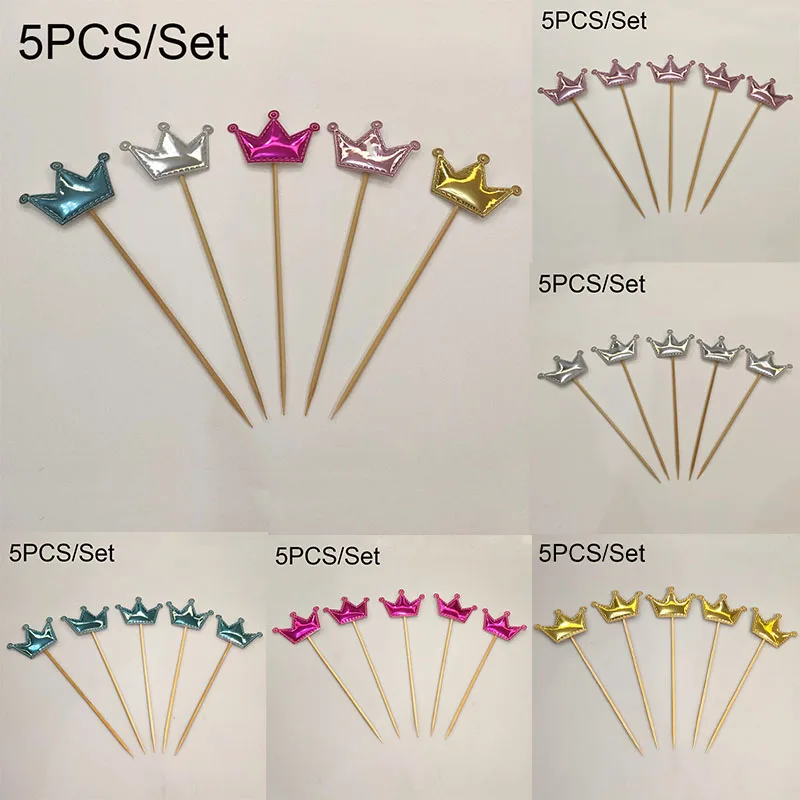 

5Pcs/Set Crown PU Cake Topper Creative Cupcake Insert Card Flags For Baby Shower Birthday Wedding Party Cake Decoration