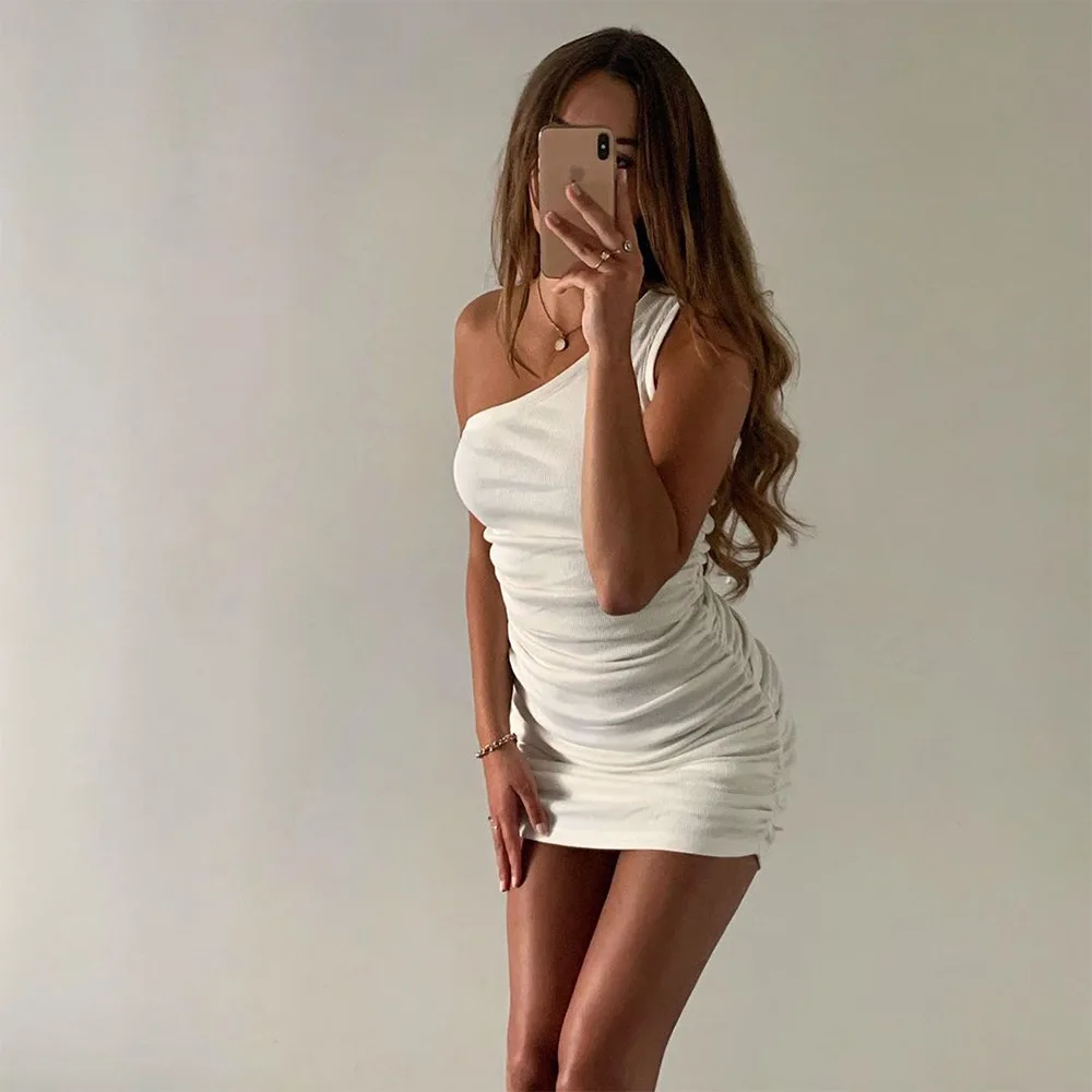 

2022 Fashion Party Sleeveless Summer Dress Single Shoulder Ruffle Thread Dress Spring/summer New Women's Wear