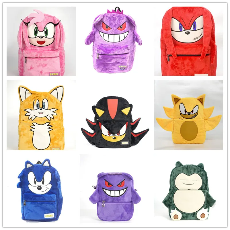 Pokemon GO Pikachu Plush Backpack Boy and Girls School Bags Cute Anime Sonic Stitch Gengar Student Travel Backpack for Girls