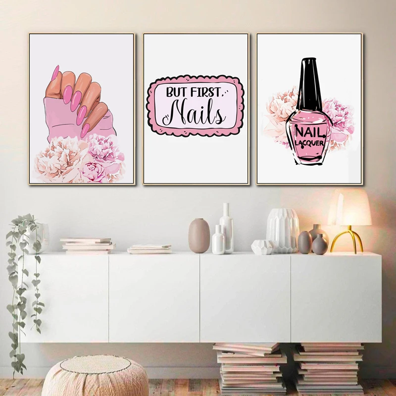

Modern Nordic Fashion Manicure Perfume Pink Floral Ins Style Wall Art Canvas Painting Posters For Living Room Home Decor