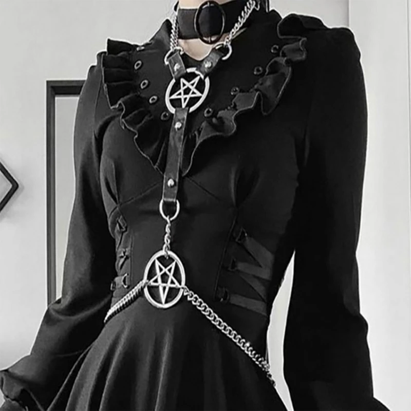 

Женская цепочка на грудь с кристаллами Goth в стиле панк