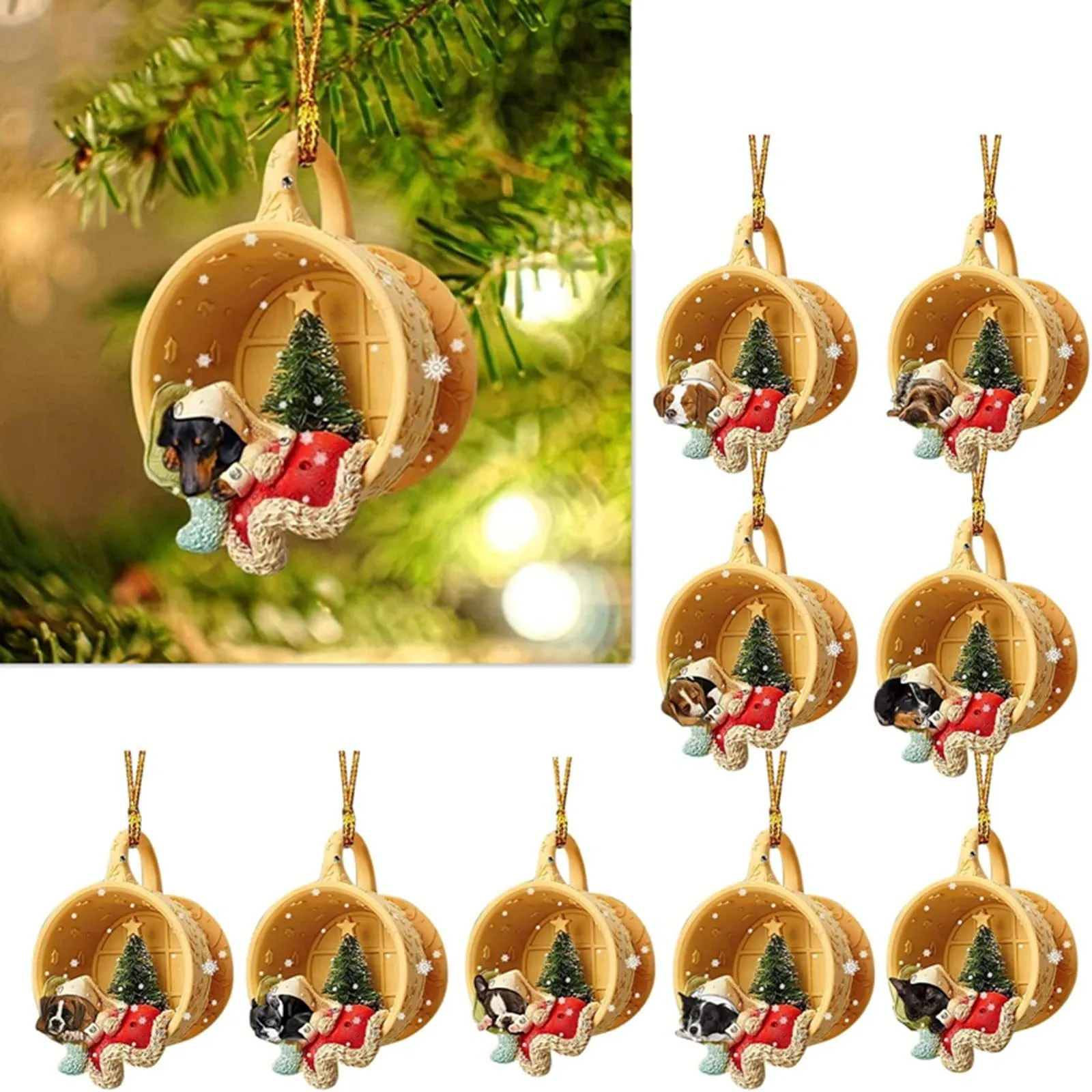 

Christmas Tree Dog Pendant 2D Cup Christmas Ornaments Funny Dog Xmas Hanging For Home Decor 2023 New Year Navidad Party Supplies