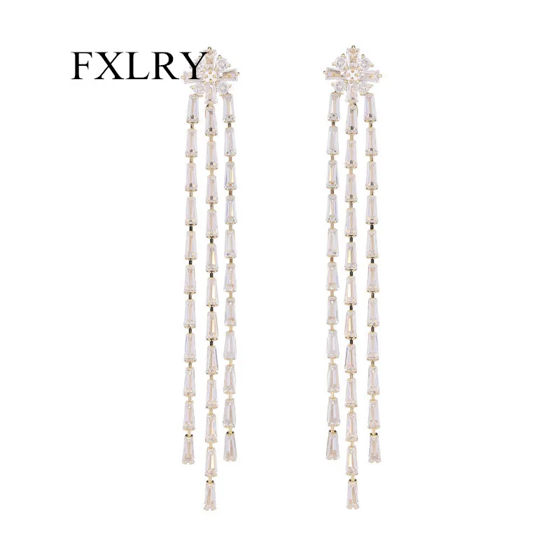 

FXLRY новые модные инкрустированные цирконами длинные серьги-кисточки для женщин с ювелирными изделиями для вечеринок в подарок