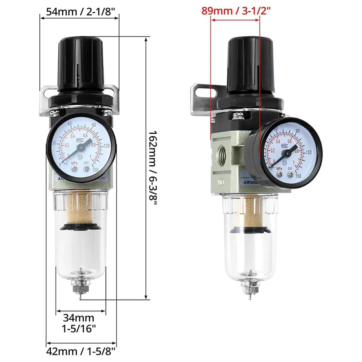1/4 дюймовый воздушный компрессор регулятор фильтра Combo AW2000-02-латунные элементы