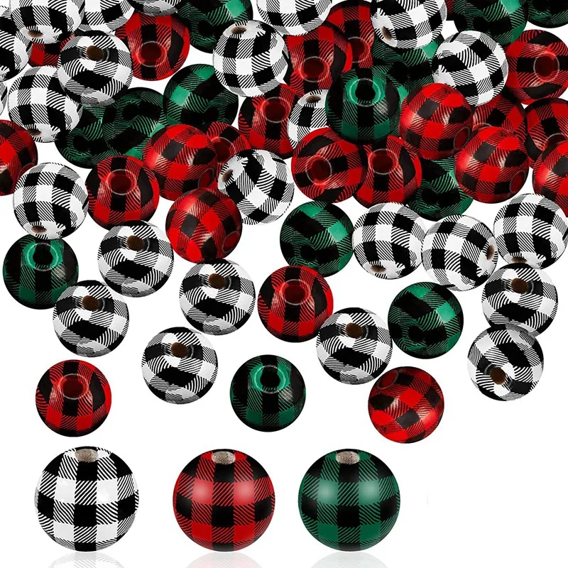 

Plaid Wood Beads 16Mm Rustic Farmhouse Natural Round Wooden Beads For DIY Craft Necklace Bracelet Garland Jewelry Making