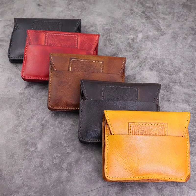washed vegetable tanned cowhide vintage highquality real leather large capacity mini small and cute card holder Short coin purse