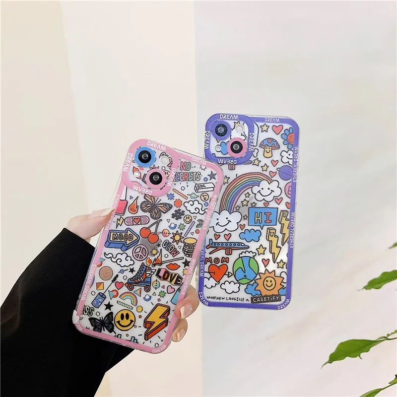 

Cute Clear Precise Hole Position Rainbow Couple's Soft Case For Iphone 11 12 13 Pro Max 7 8 Plus Xr X Xs Se 2020 Cover Fundas
