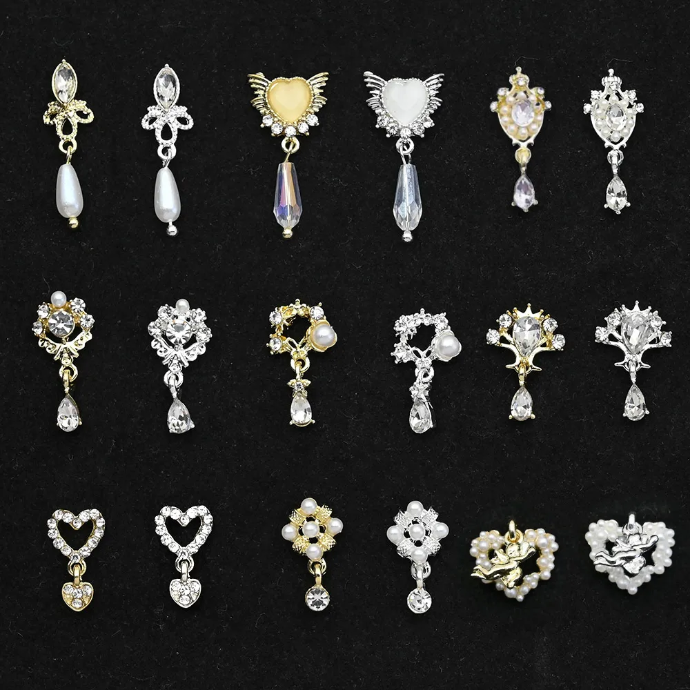 

10pcs Luxury Nail Art Dangle Jewelry Acrylic Pearl Rhinestones Dangle Nail Charms Piercing Jewelry Nail Art Hoop Pendants Decor