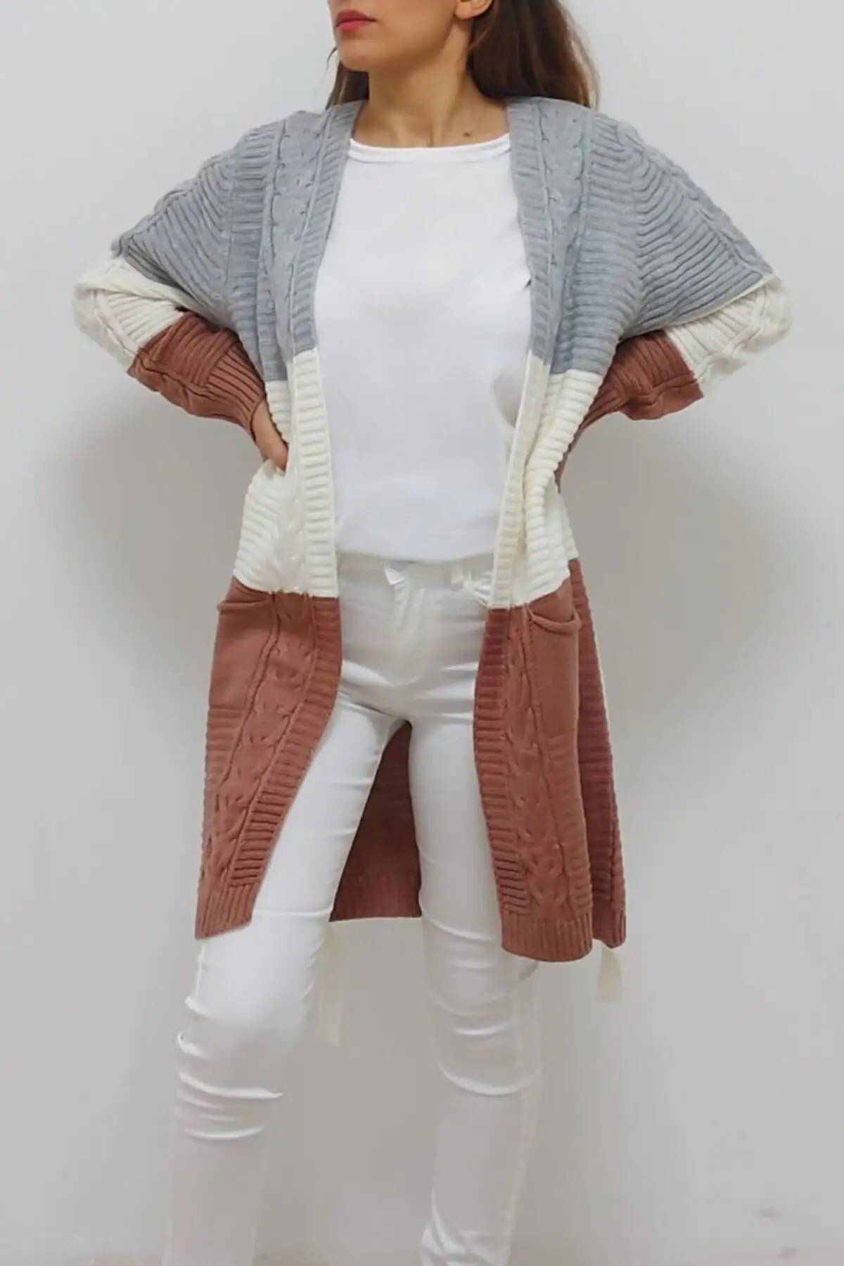 

Women's Cardigan Colors Front Tied Gray Casual Knitted Quality Fashion Cardigan Sweaters Loose Sweater Jumper