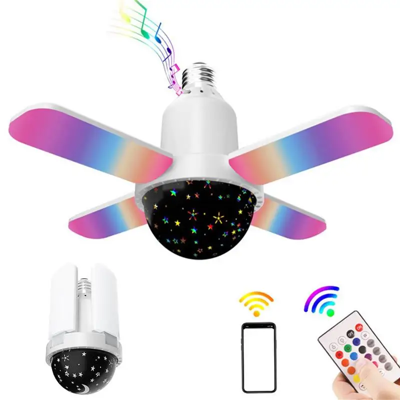 

Music Light Bulb Wireless Led Music Speaker Bulb Bright Smart Light Bulbs With Four Fan Blades Colorful And White Modes For Home