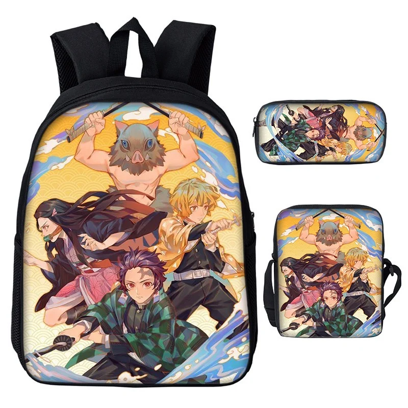 3 Piece Demon Slayer Nezuko Tanjirou Children Anime Backpacks New Girls Boys Primary School Student Shoulder Bags with Pen Bag
