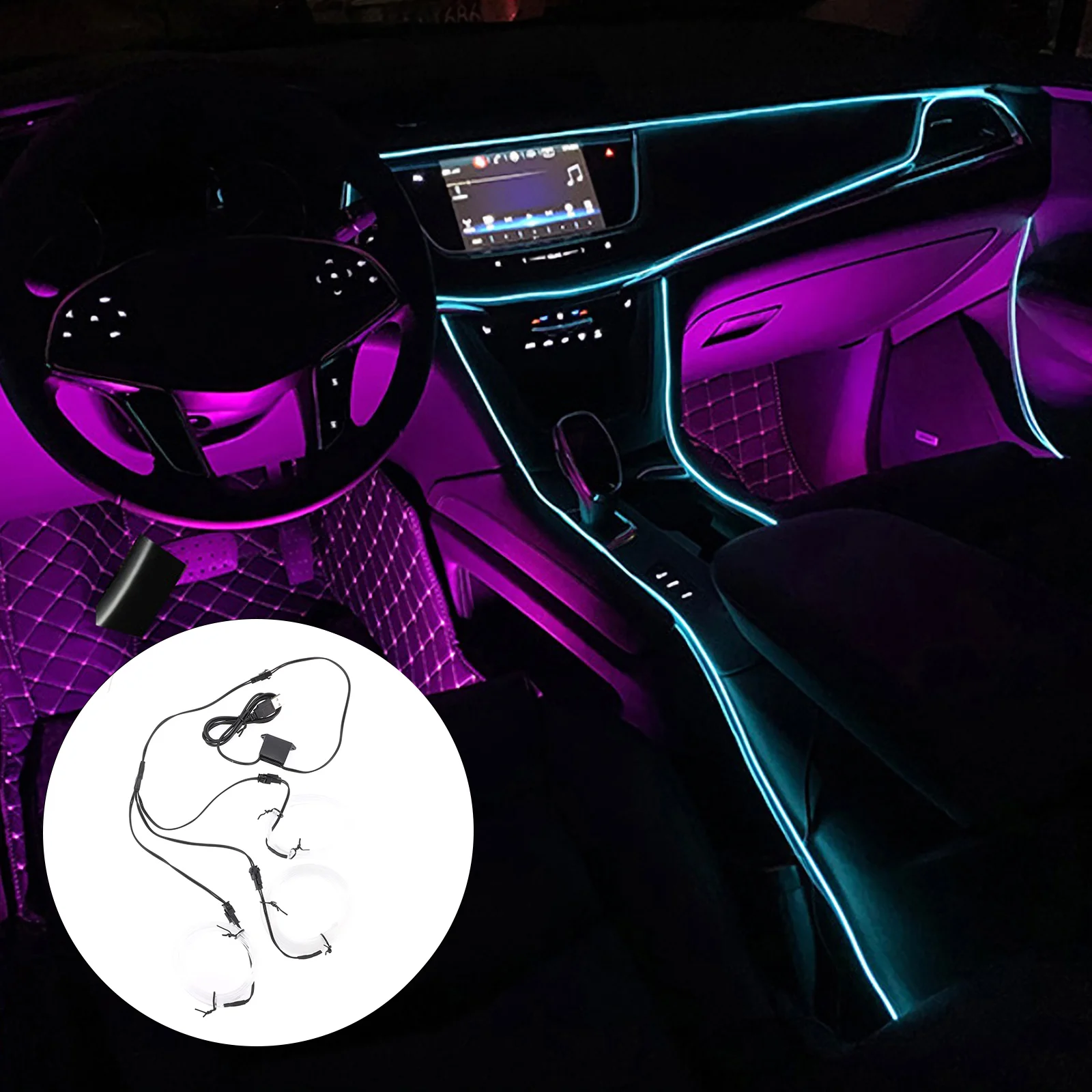 

USB Powered Car Interior Sky-Blue Rope Light for Ambient Lighting and Easy Damage-Free Installation